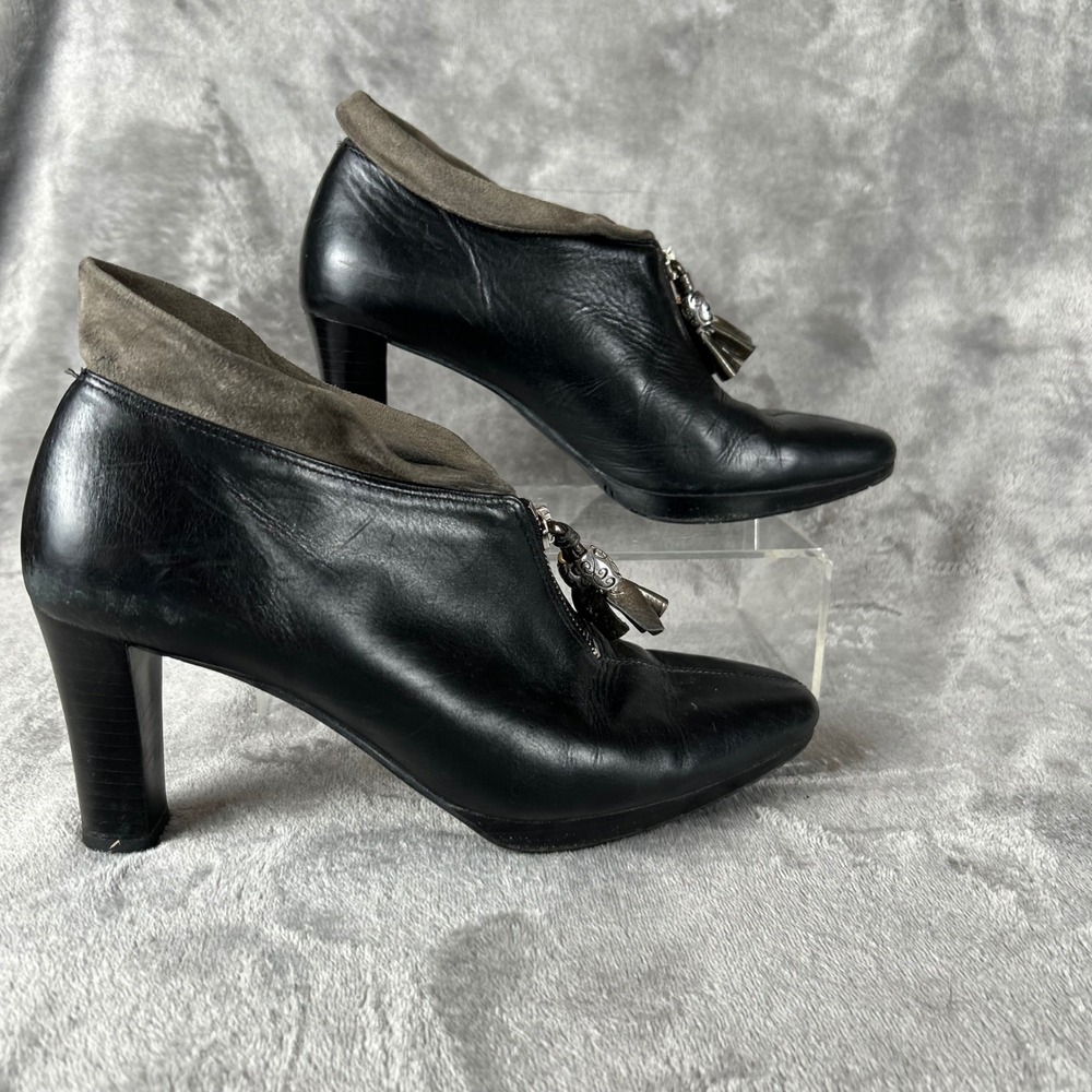 Brighton Stacey Black Leather Grey Suede Tassel Zip‎ Up Ankle Boots 6.5M Brazil